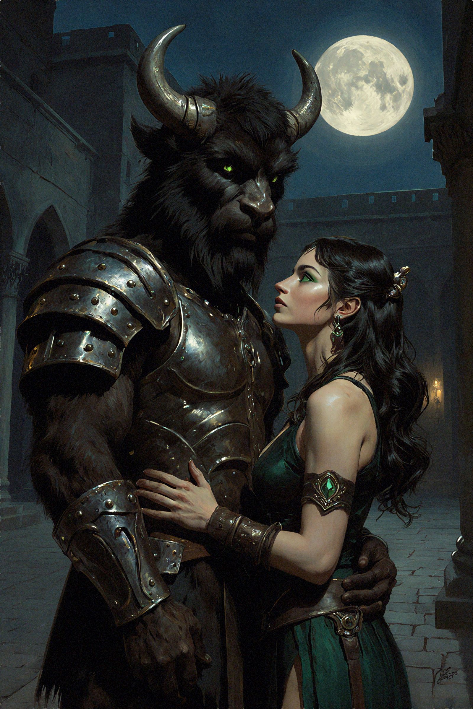 The Minotaur's Lust: A High Fantasy Erotic Size Difference Story (Ogres & Orgasms Book 25) Cover Image Of A Minotaur Warrior And His Human Lover